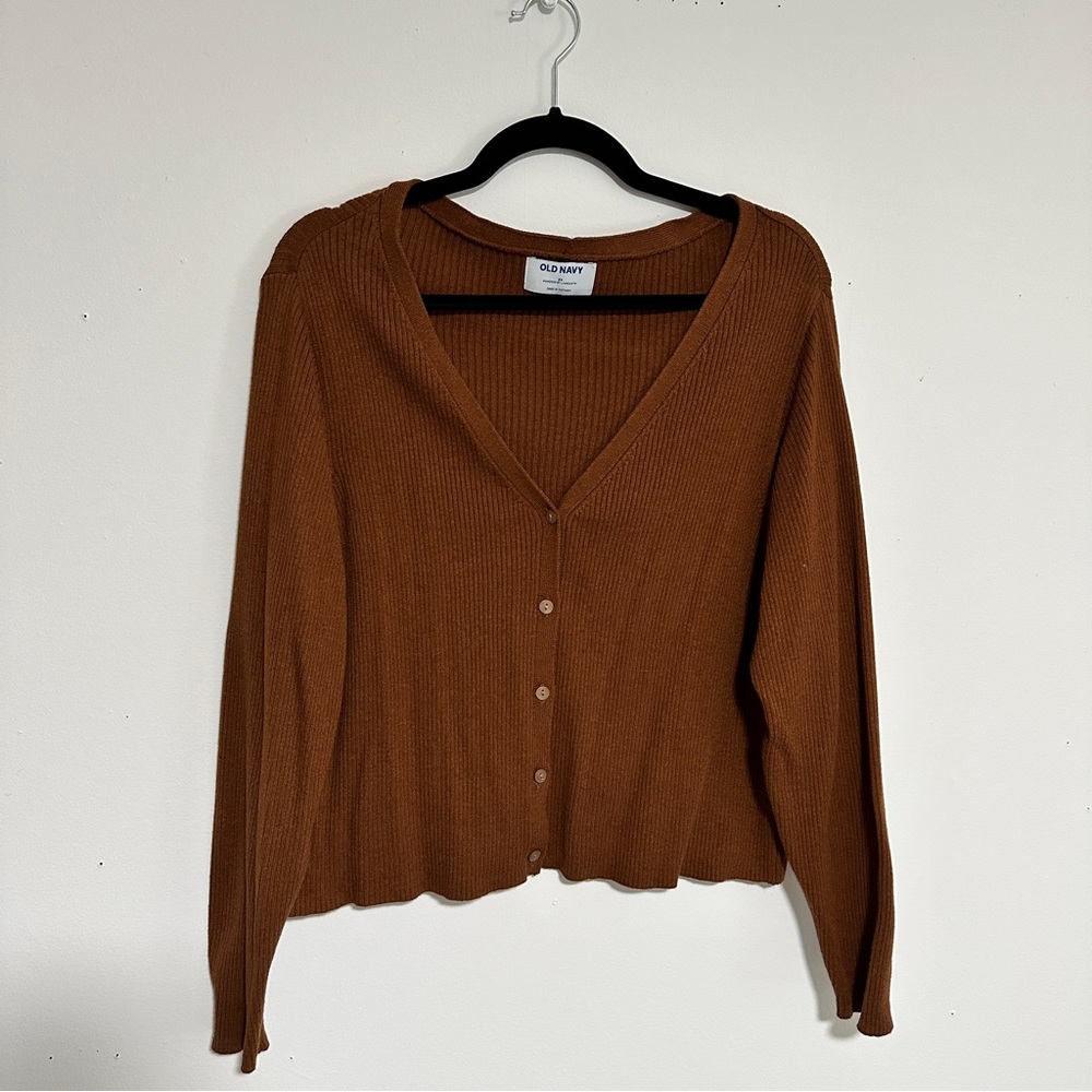 Brown Button Up Cropped Cardigan - Old Navy 2X